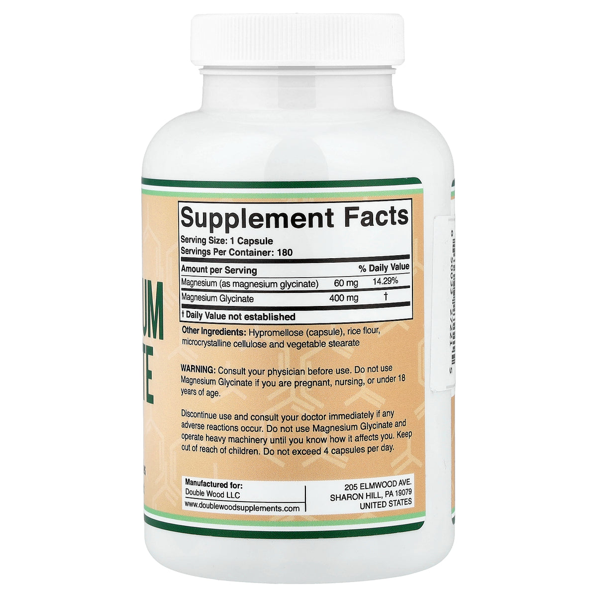 Double Wood Supplements Magnesium Glycinate 400mg 180 Capsules