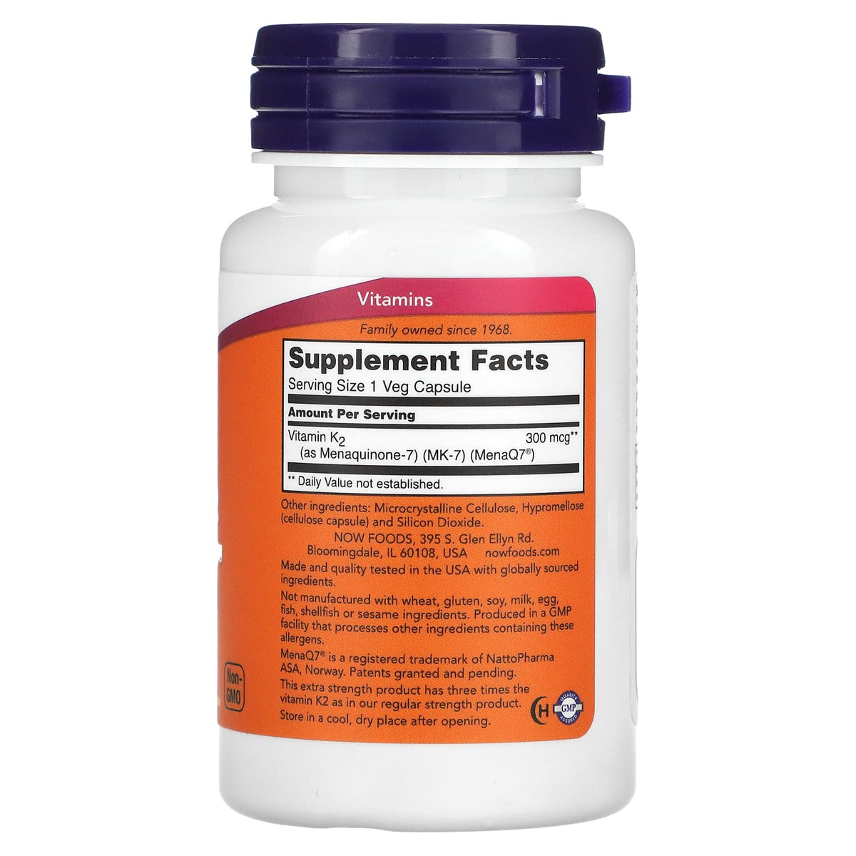 NOW MK-7 Vitamin K-2 300 mcg 60 Capsules