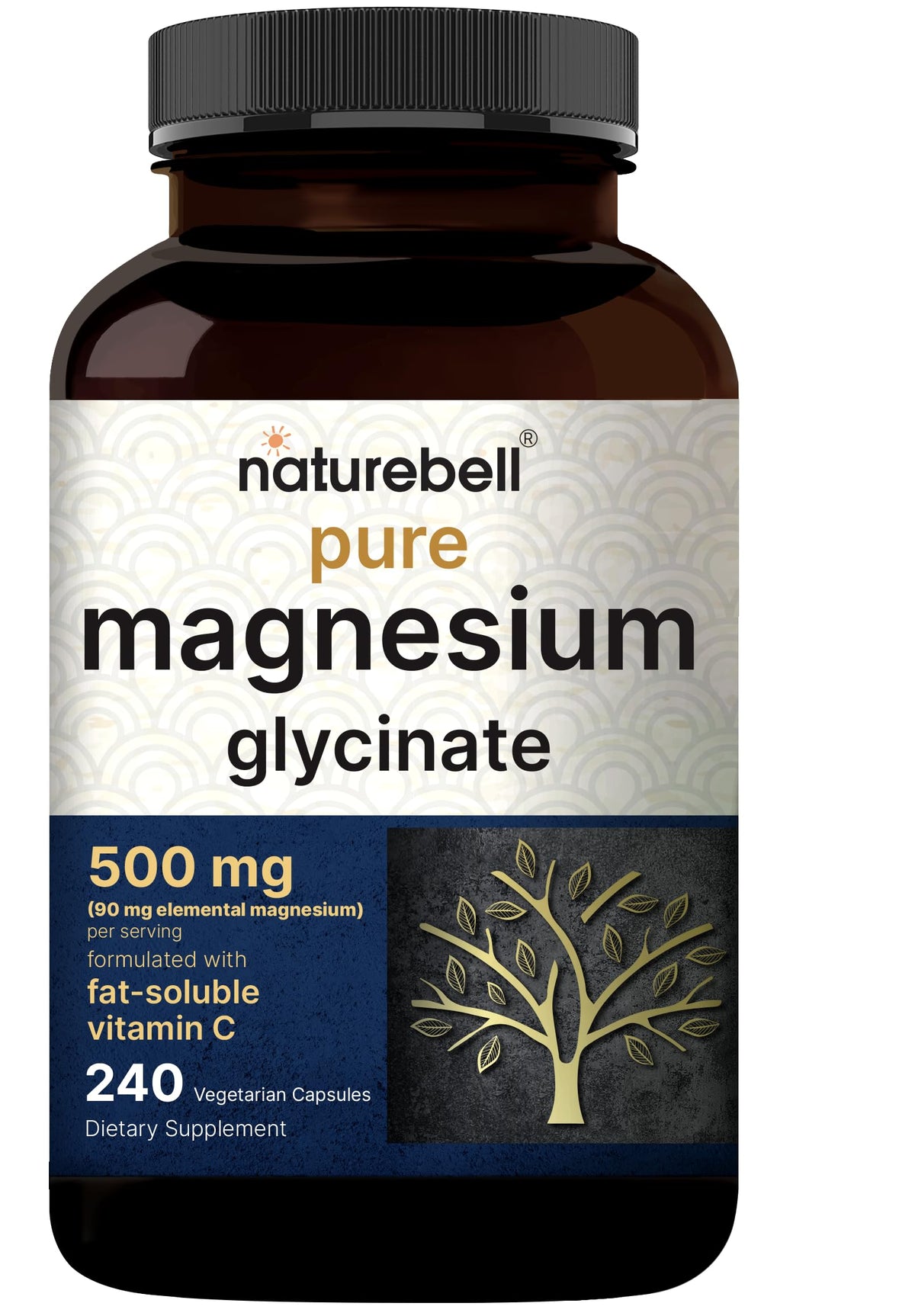 NatureBell Magnesium Glycinate Per Serving 500mg 240 Veggie Capsules