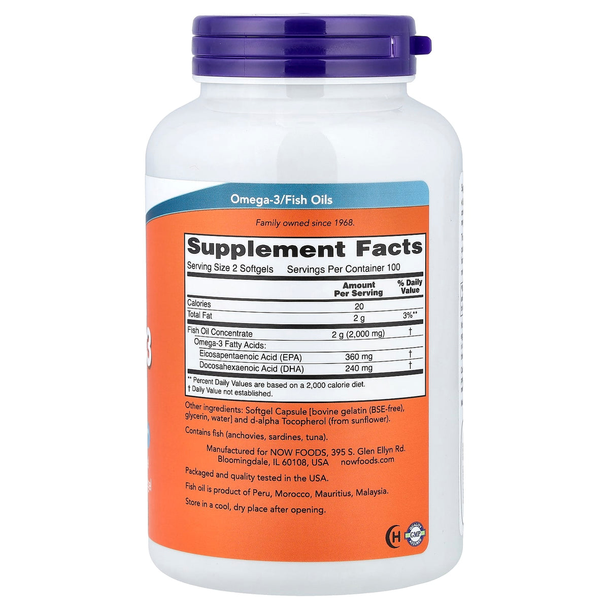 NOW Omega-3 Fish Oil 200 Softgels