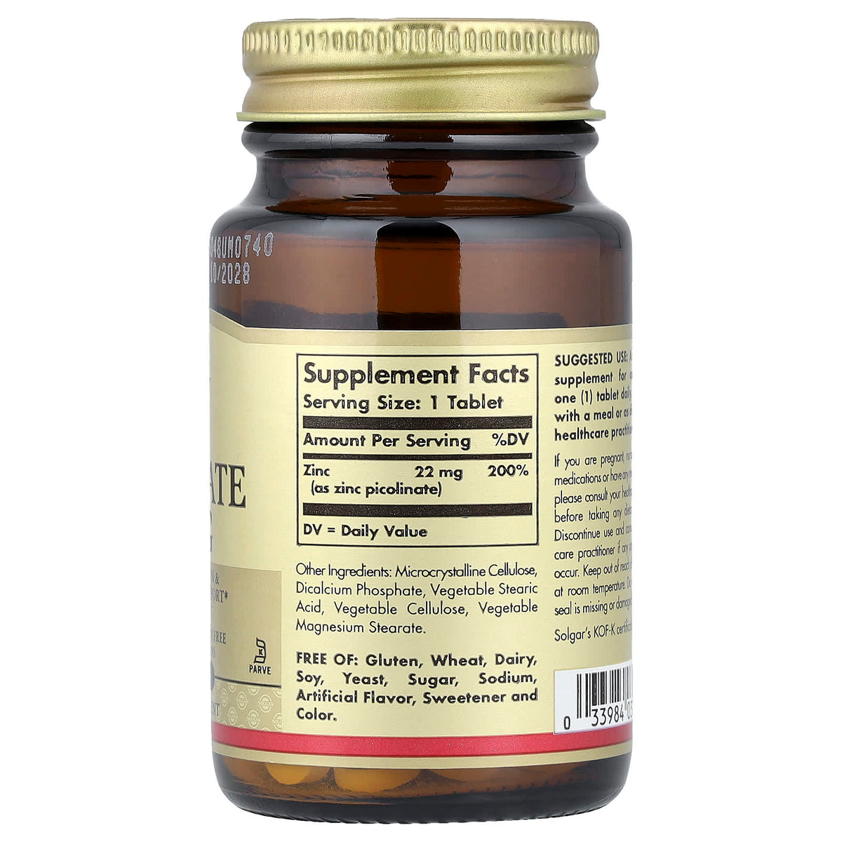 Solgar Zinc Picolinate 22 mg 100 Tablets