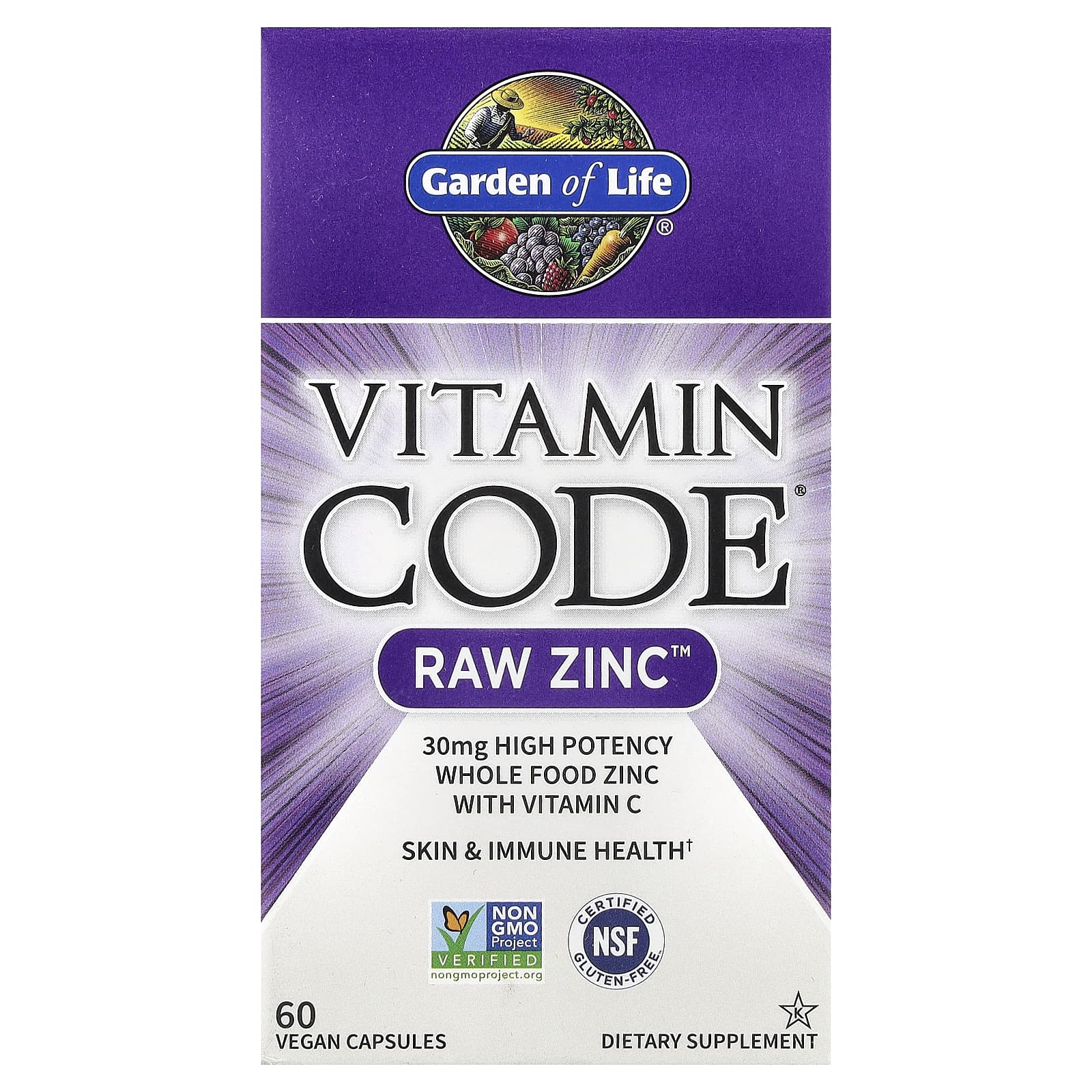 Garden of Life Vitamin Code RAW Zinc with Vitamin C 60 Capsules