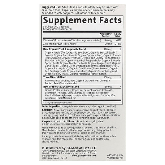 Garden of Life Vitamin Code RAW Zinc with Vitamin C 60 Capsules