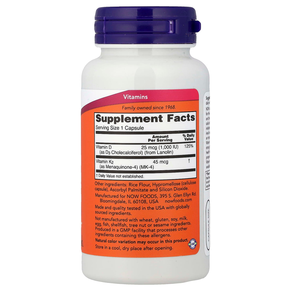 NOW Vitamin D3 & K2 120 Capsules