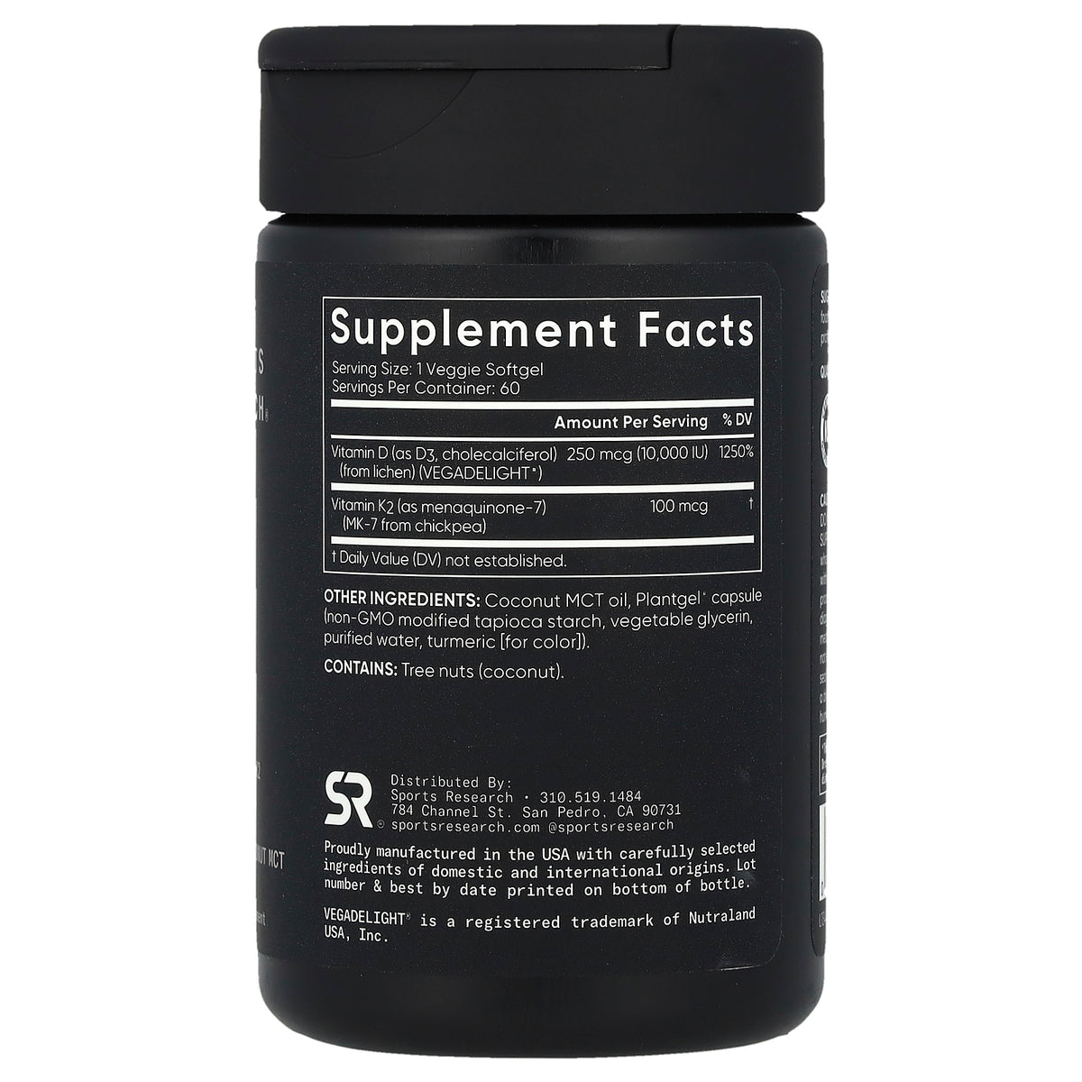 Sports Research D3 + K2 Plant-Based 250 mcg/100 mcg 60 Softgels