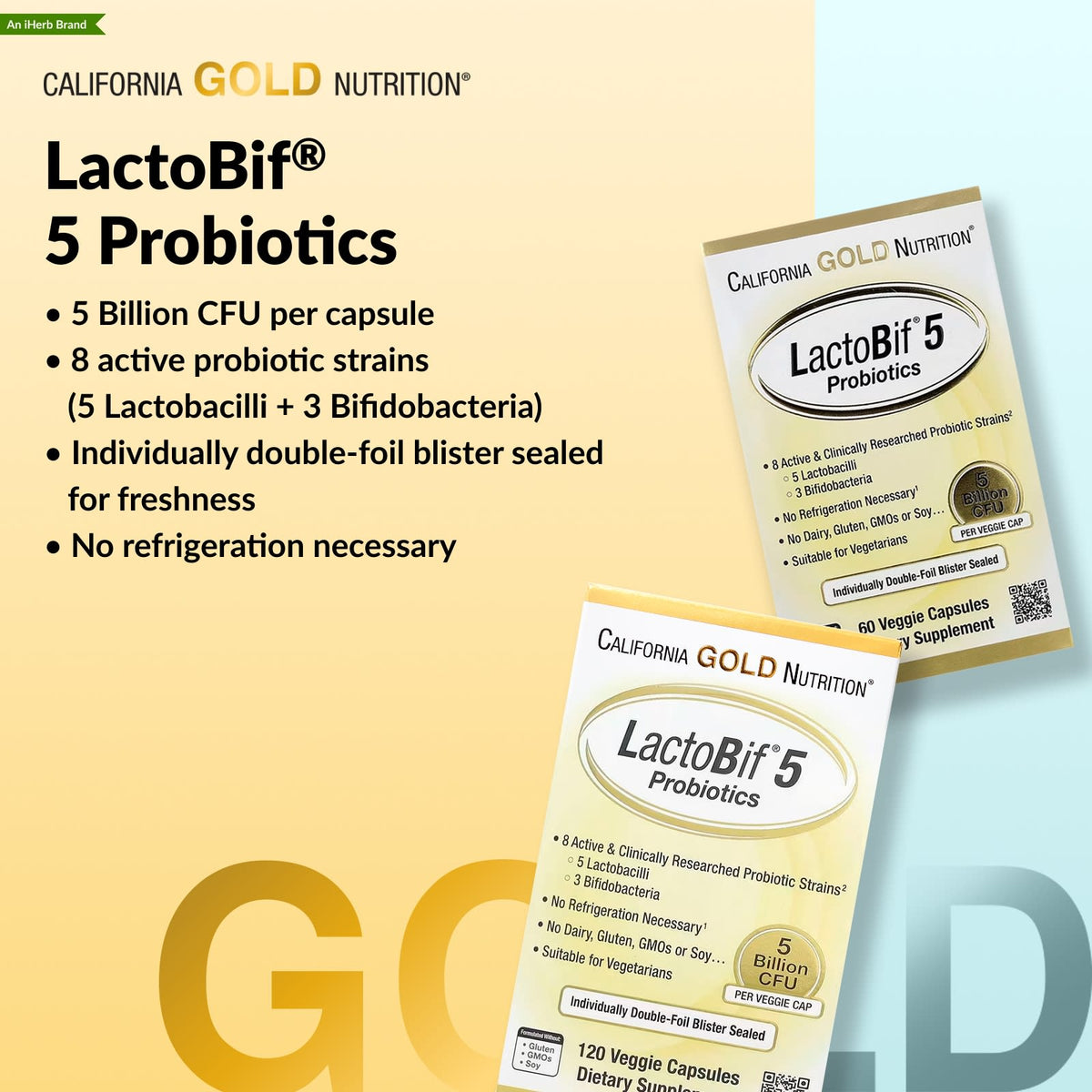 California Gold LactoBif 5 Probiotics 5 Billion CFU 60 Capsules