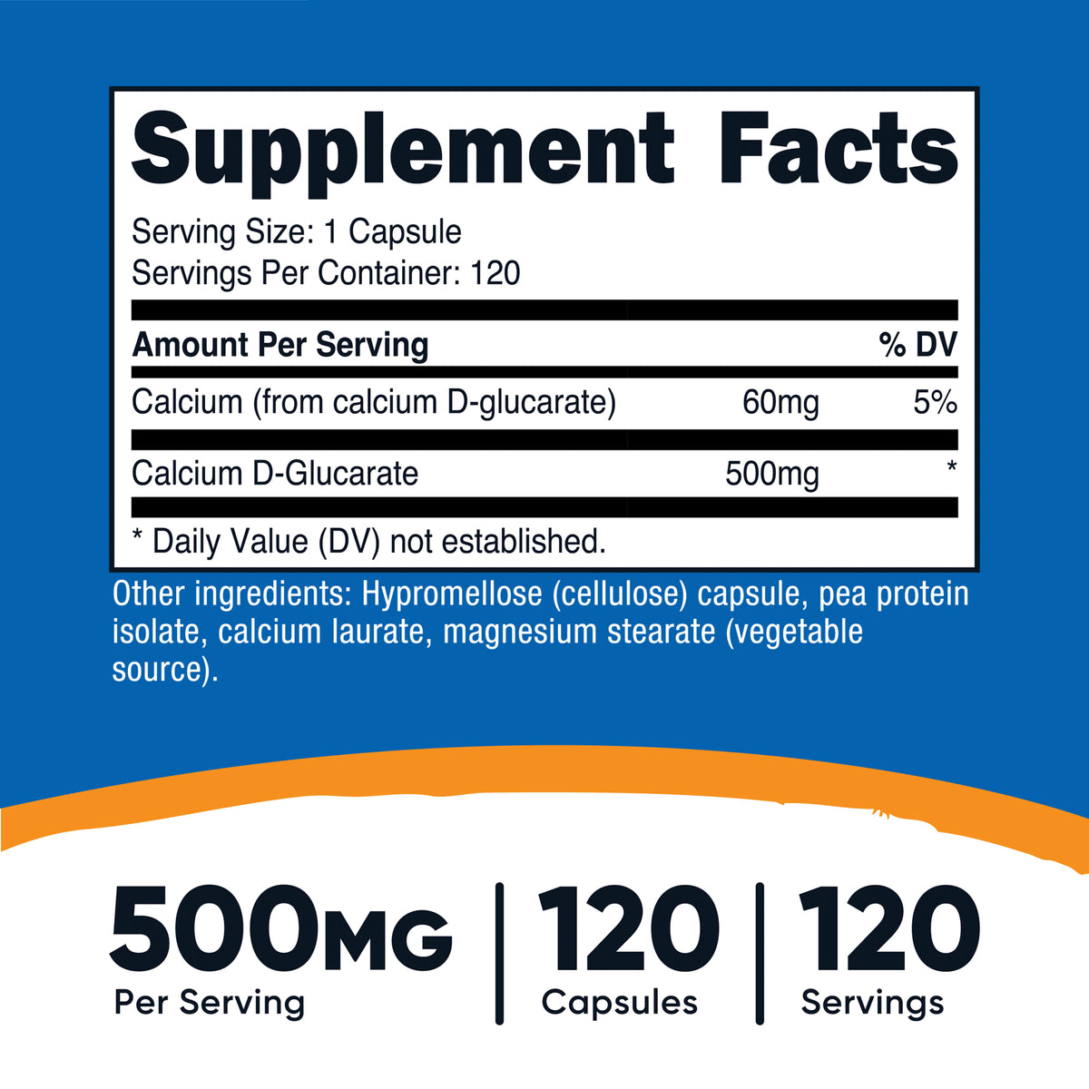 Nutricost كالسيوم دي-جلوكارات 500 ملجم، 120 كبسولة — صورة 3