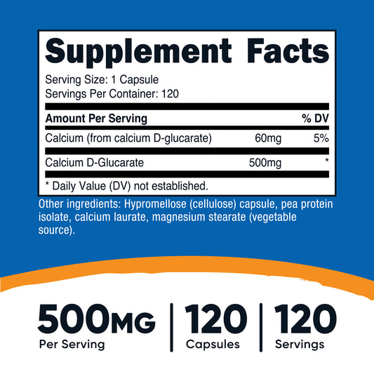 Nutricost كالسيوم دي-جلوكارات 500 ملجم، 120 كبسولة — صورة 3