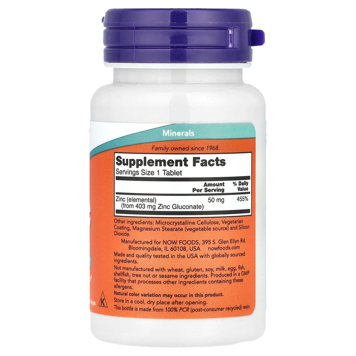 NOW Zinc 50 mg 100 Tablets
