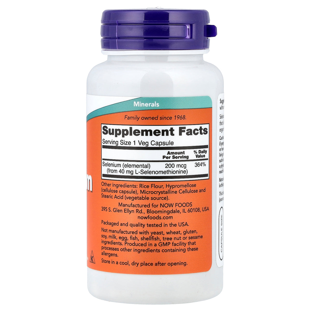 NOW Foods سيلينيوم 200 مكجم، 90 كبسولة نباتية — صورة 2