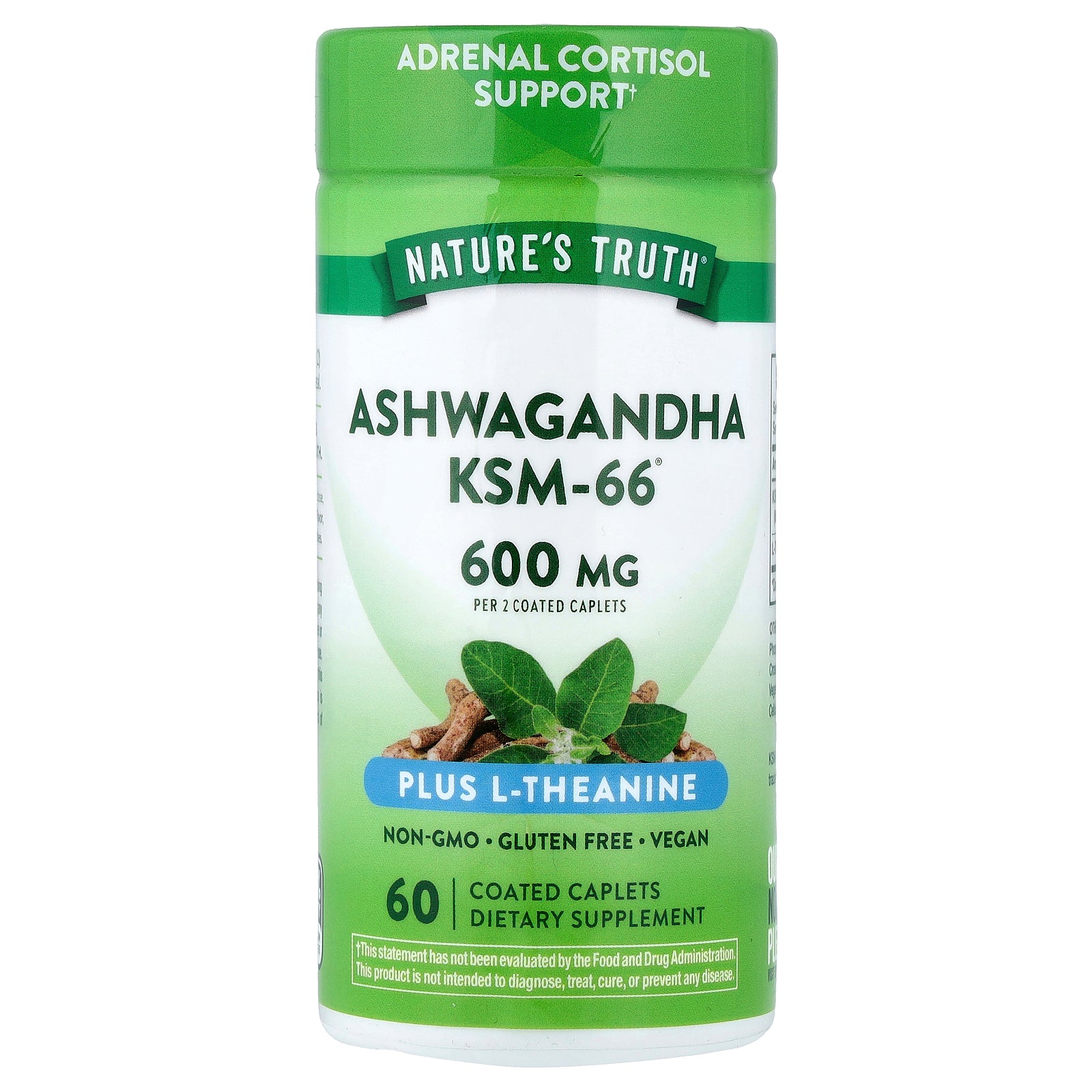Natures Truth أشواغاندا KSM-66 مع إل-ثيانين، 60 قرصًا، العبوة من الأمام