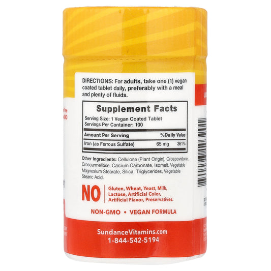 Sundance Vitamins Iron 65 mg 100 Tablets
