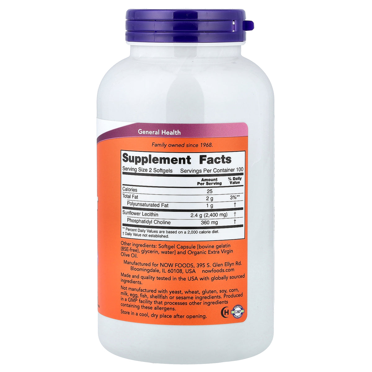 NOW Sunflower Lecithin 200 Softgels