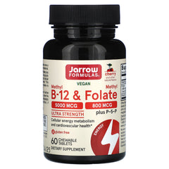 Jarrow Formulas ميثيل B12 وميثيل فولات نباتي فائق القوة بنكهة الكرز، 60 قرص مضغ