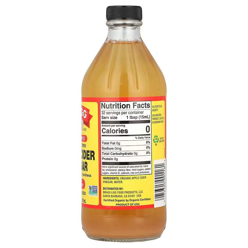 Bragg, Organic Apple Cider Vinegar with The 'Mother', 16 fl oz (473 ml) – براغ، خل التفاح العضوي مع "الأم"، 473 مل