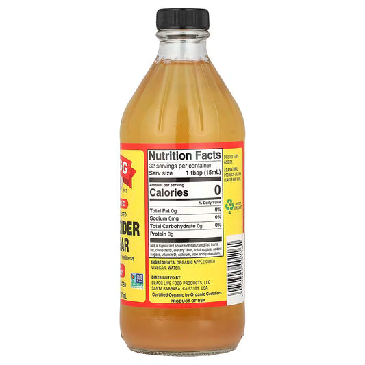 Bragg, Organic Apple Cider Vinegar with The 'Mother', 16 fl oz (473 ml) – براغ، خل التفاح العضوي مع "الأم"، 473 مل