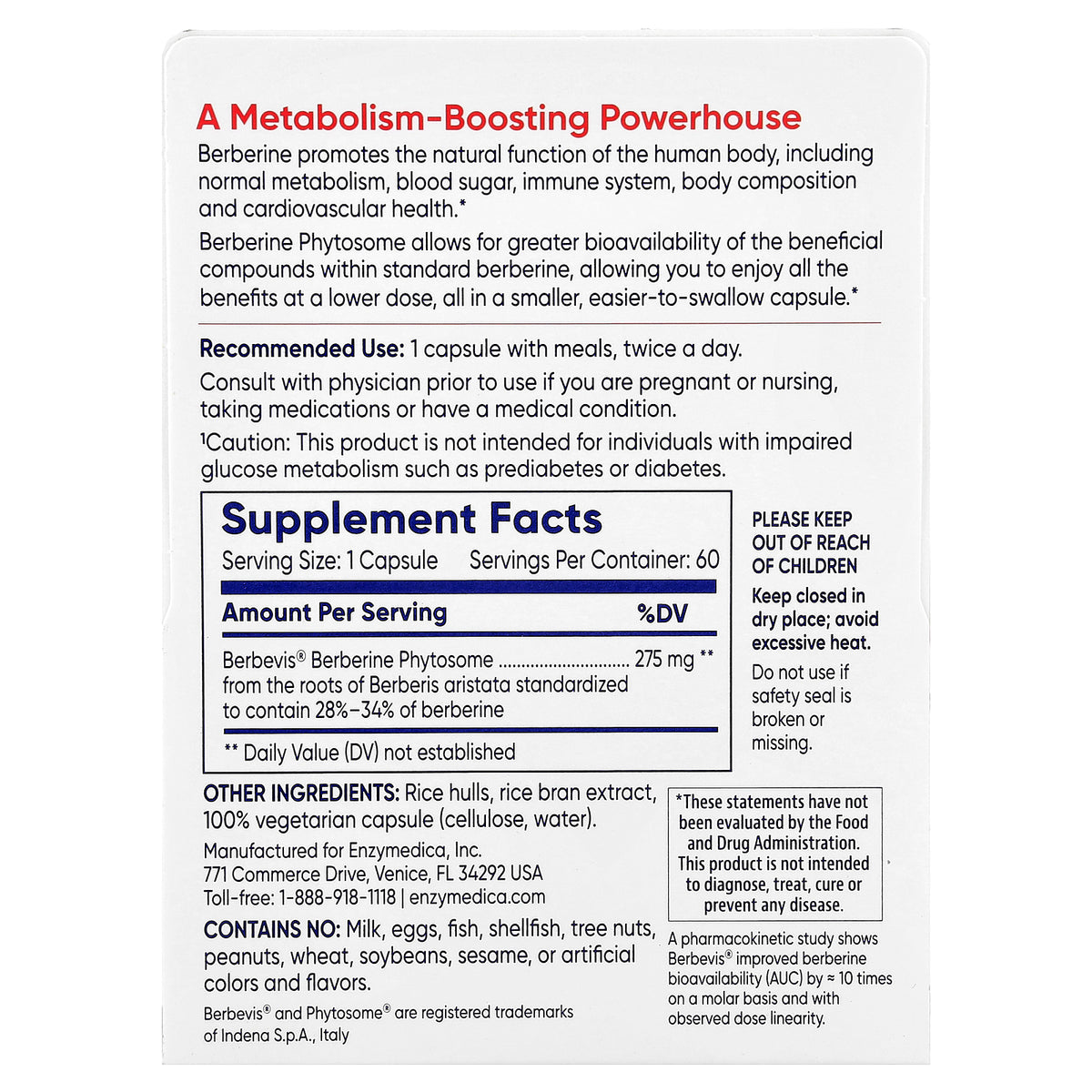Enzymedica Berberine Phytosome 275 mg 60 Capsules