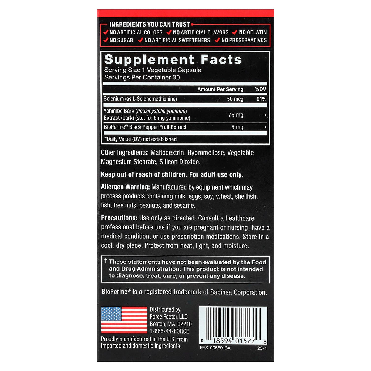Force Factor Yohimbine 6 mg 30 Capsules