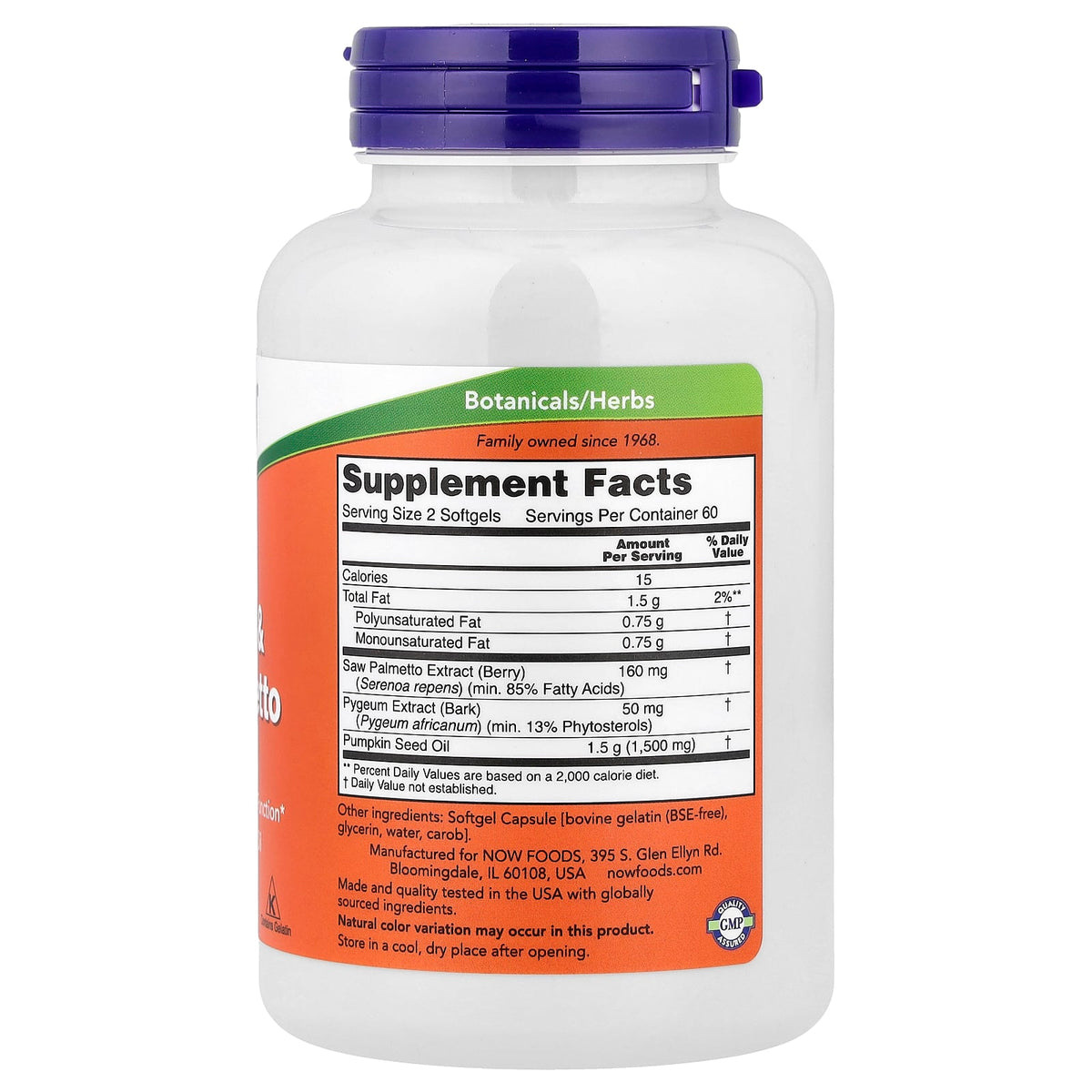NOW Pygeum & Saw Palmetto With Pumpkin Seed Oil 120 Softgels
