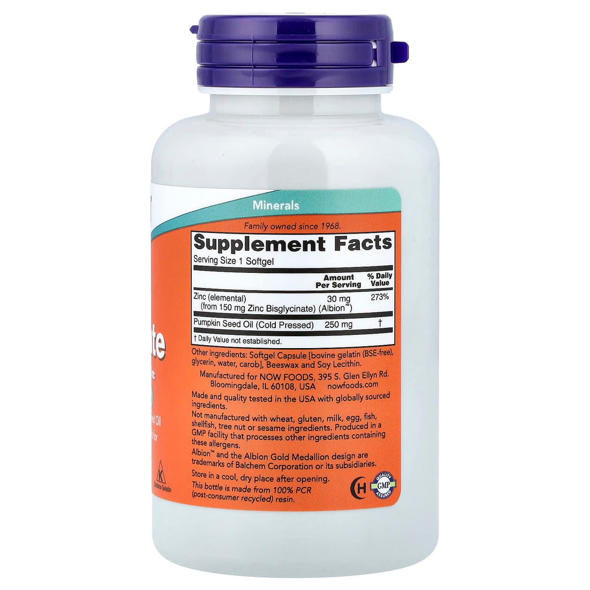 NOW Zinc Glycinate 120 Softgels