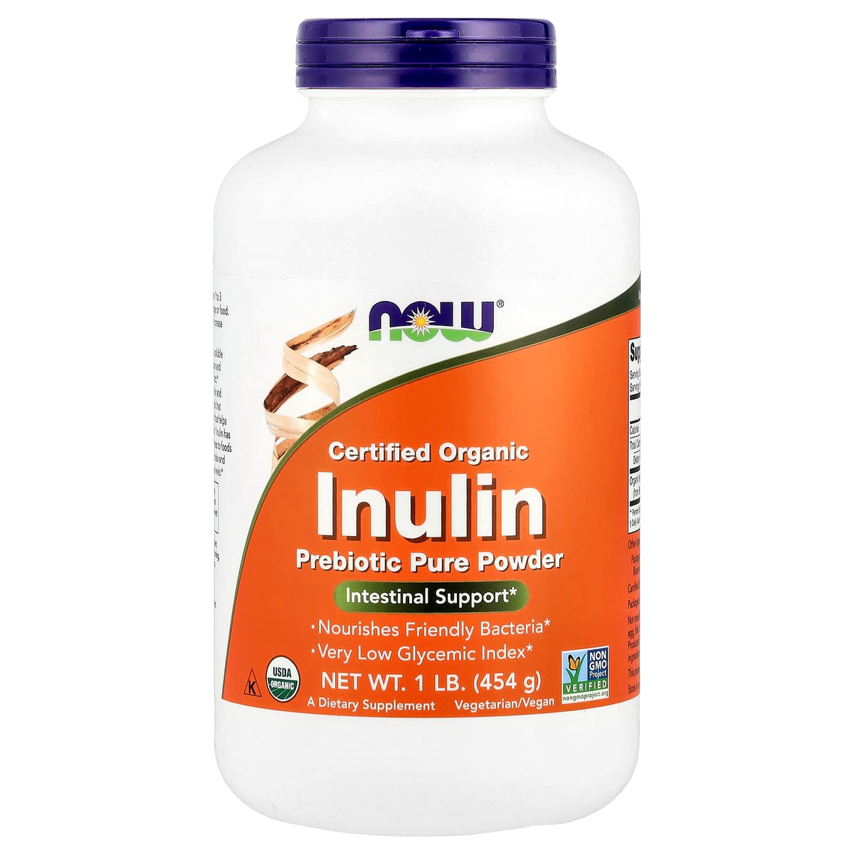 NOW Certified Organic Inulin Prebiotic Pure Powder 454 g