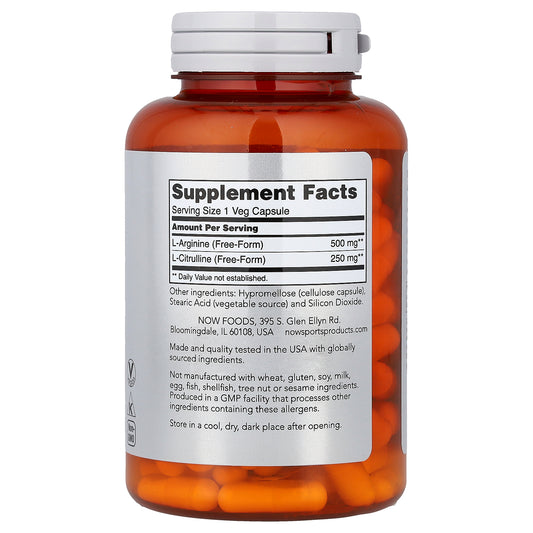 NOW Foods Sports أرجينين وسيترولين، 120 كبسولة نباتية — صورة 2