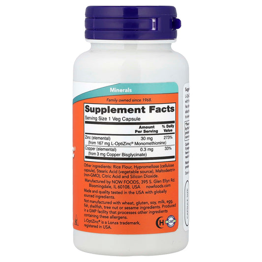 NOW L-OptiZinc 100 Capsules