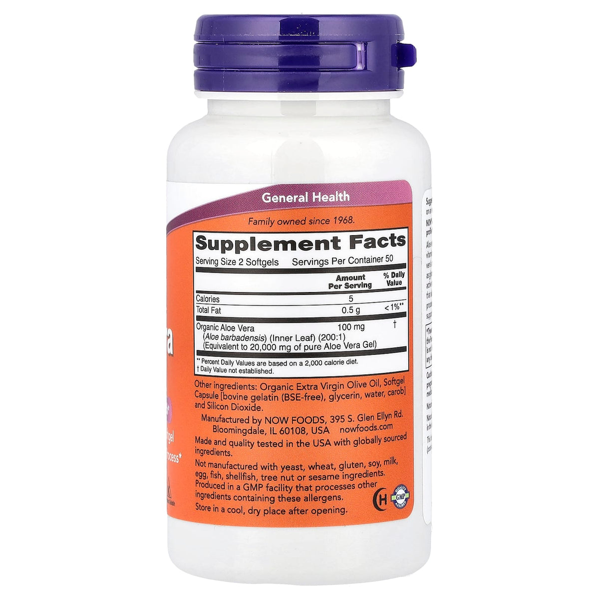 NOW Aloe Vera 50 mg 100 Softgels