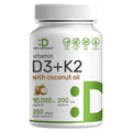 DEAL Supplement Vitamin D3 10000 IU + K2 MK7 200 mcg 250 Softgels
