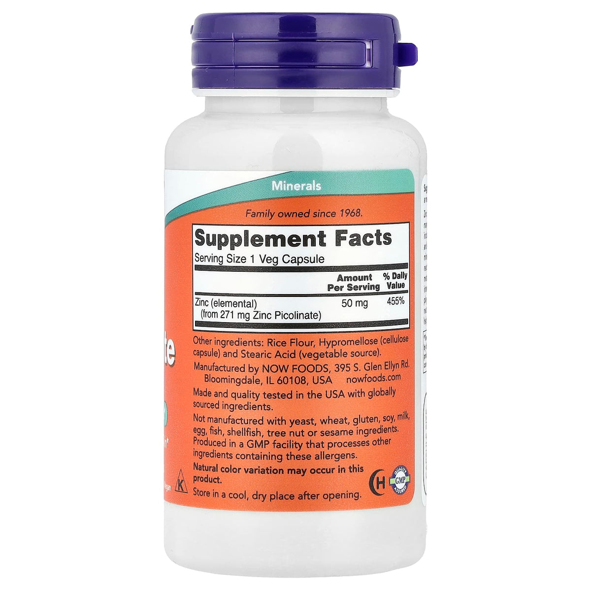 NOW Zinc Picolinate 50 mg 120 Capsules