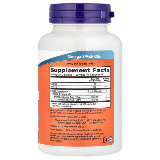 NOW Omega-3 Fish Oil 180 EPA - 120 DHA 1000 mg 100 Softgels