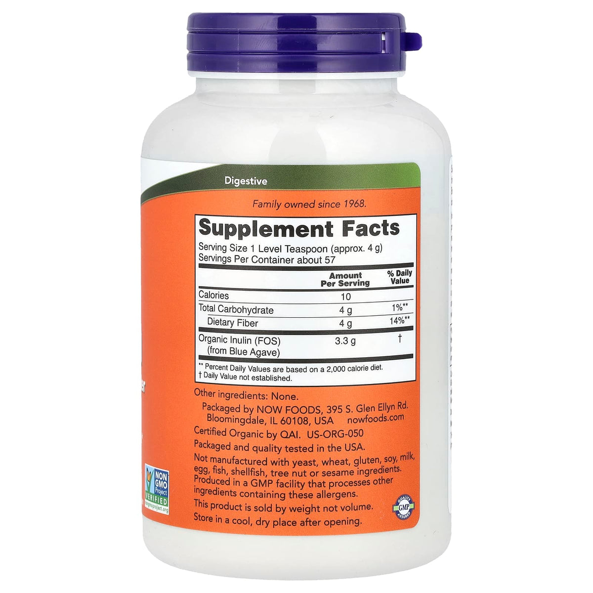 NOW Certified Organic Inulin Prebiotic Pure Powder 227 g