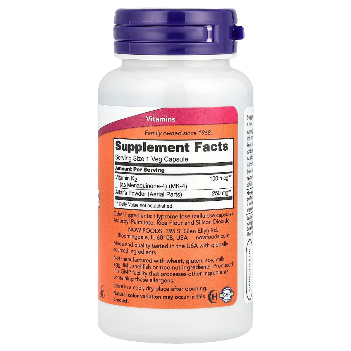 NOW Vitamin K2 100 mcg 100 Capsules
