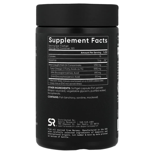 Sports Research Omega-3 Fish Oil Triple Strength 120 Softgels