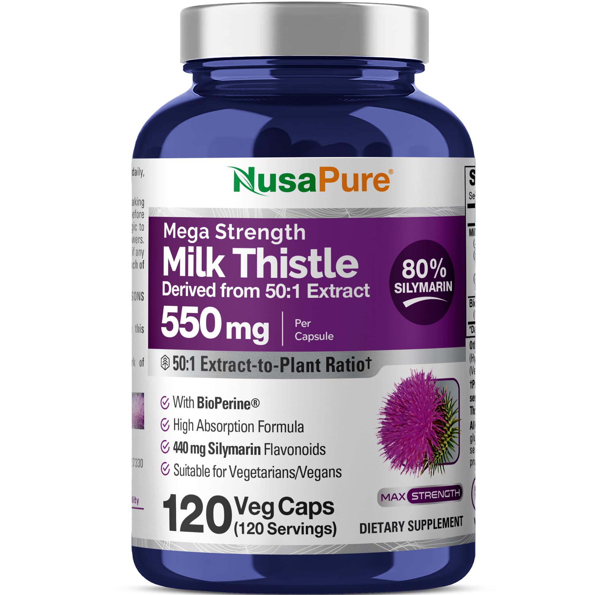 NusaPure Milk Thistle 50:1 Extract 550 mg 120 Capsules