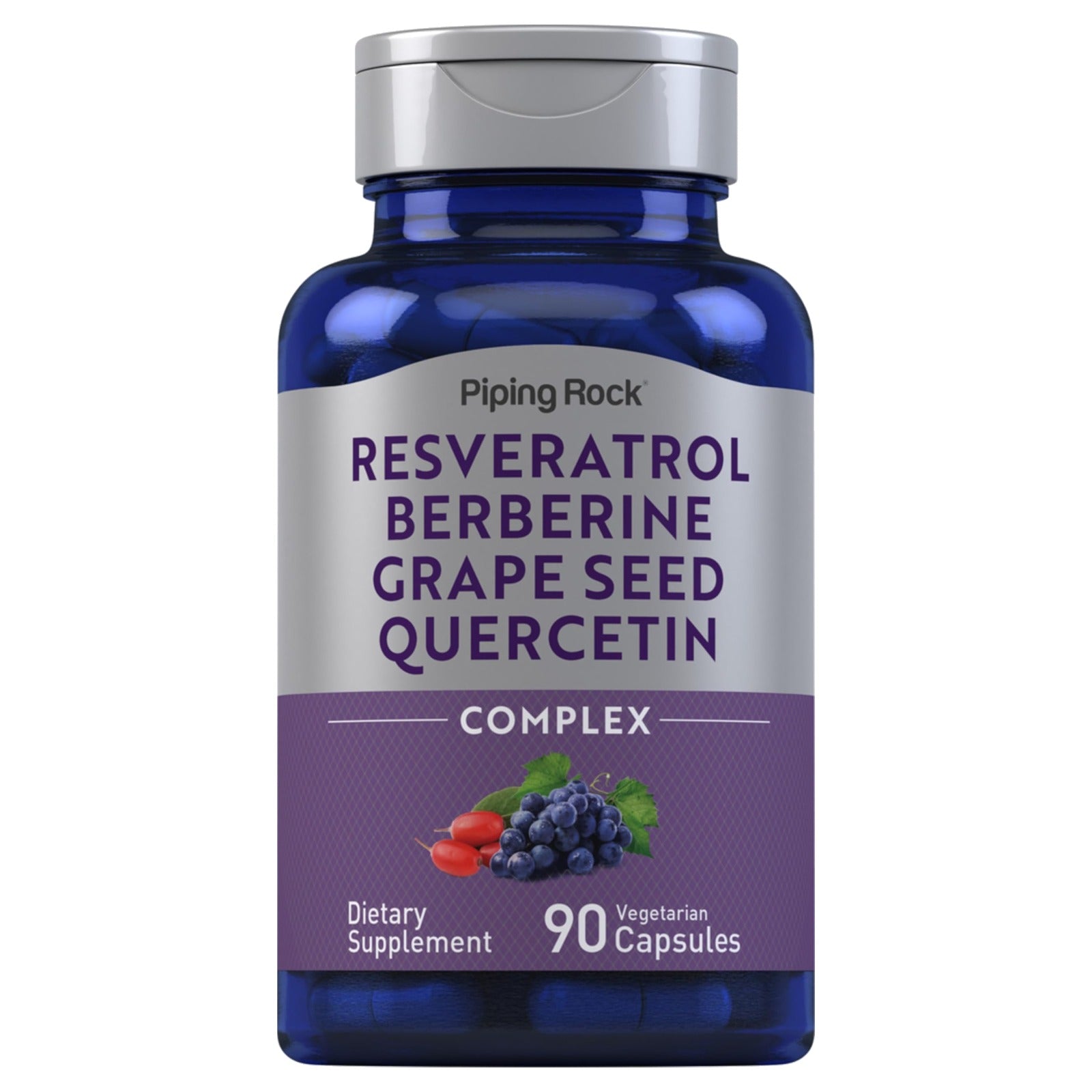Piping Rock Resveratrol Berberine Grape Seed & Quercetin Complex 90 Capsules