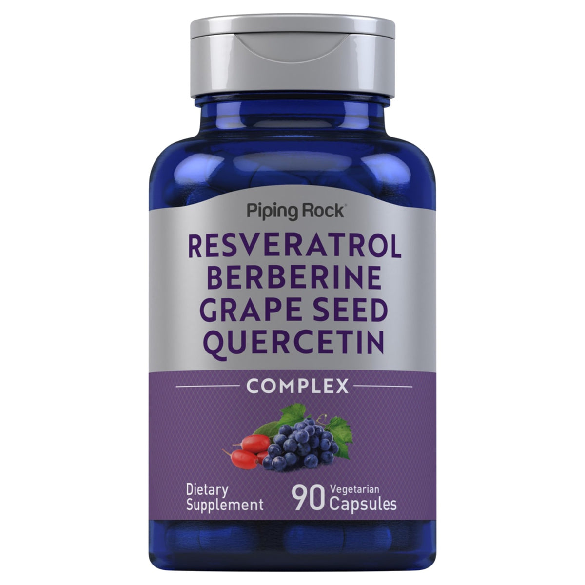 Piping Rock Resveratrol Berberine Grape Seed & Quercetin Complex 90 Capsules