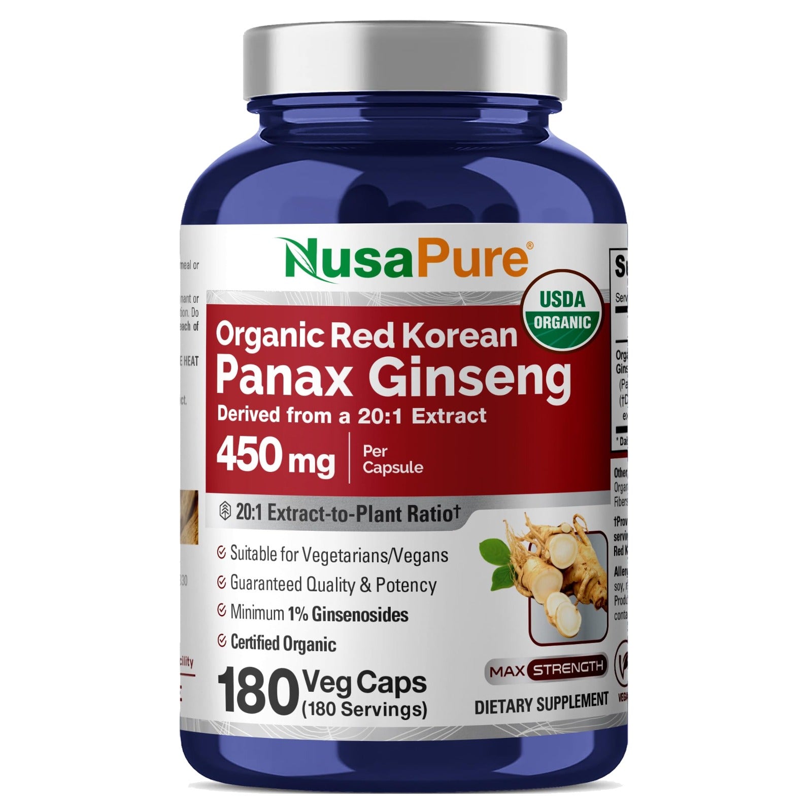 NusaPure Red Korean Panax Ginseng 9000 mg 180 Capsules