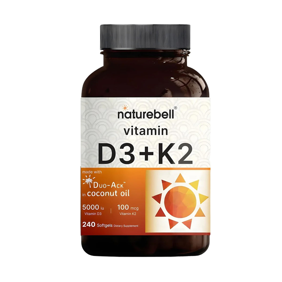 NatureBell Vitamin D3 5000 IU + K2 100 mcg 240 Softgels