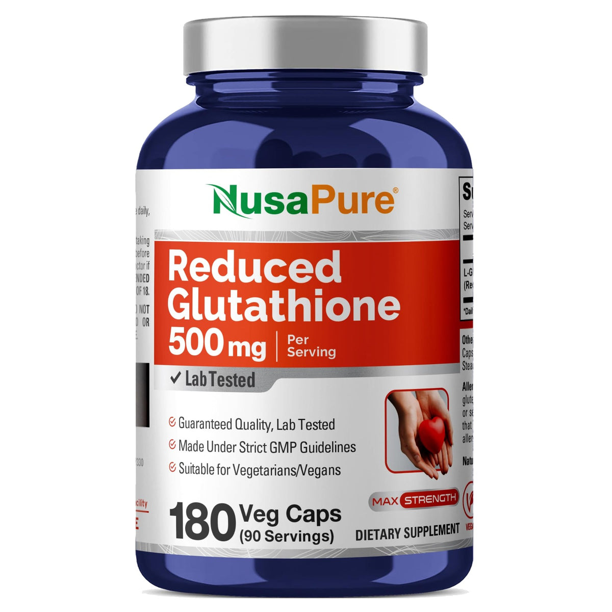 NusaPure Reduced Glutathione 500mg 180 Veggie Capsules