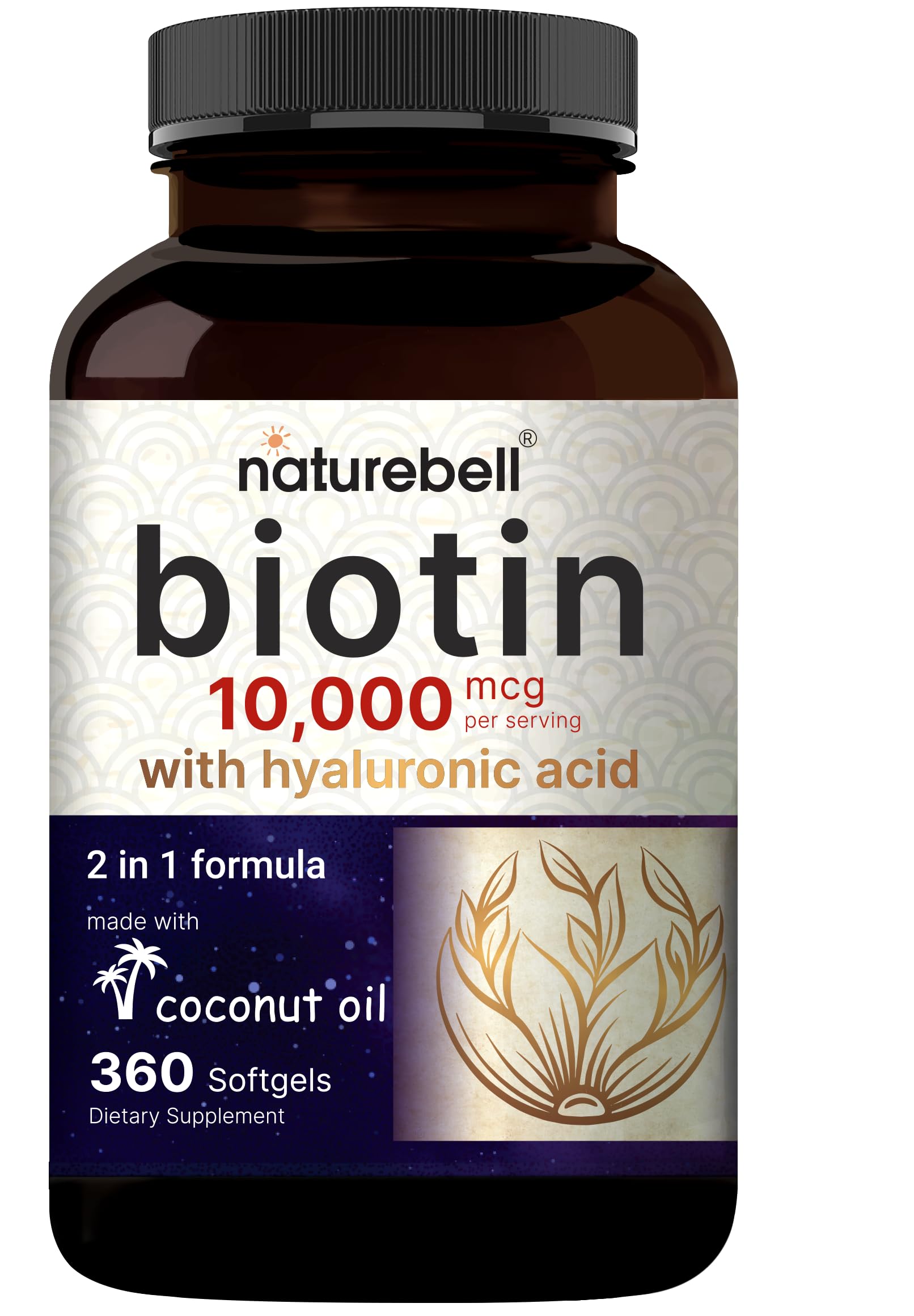 NatureBell Biotin 10000mcg + Hyaluronic Acid 25mg 360 Softgels