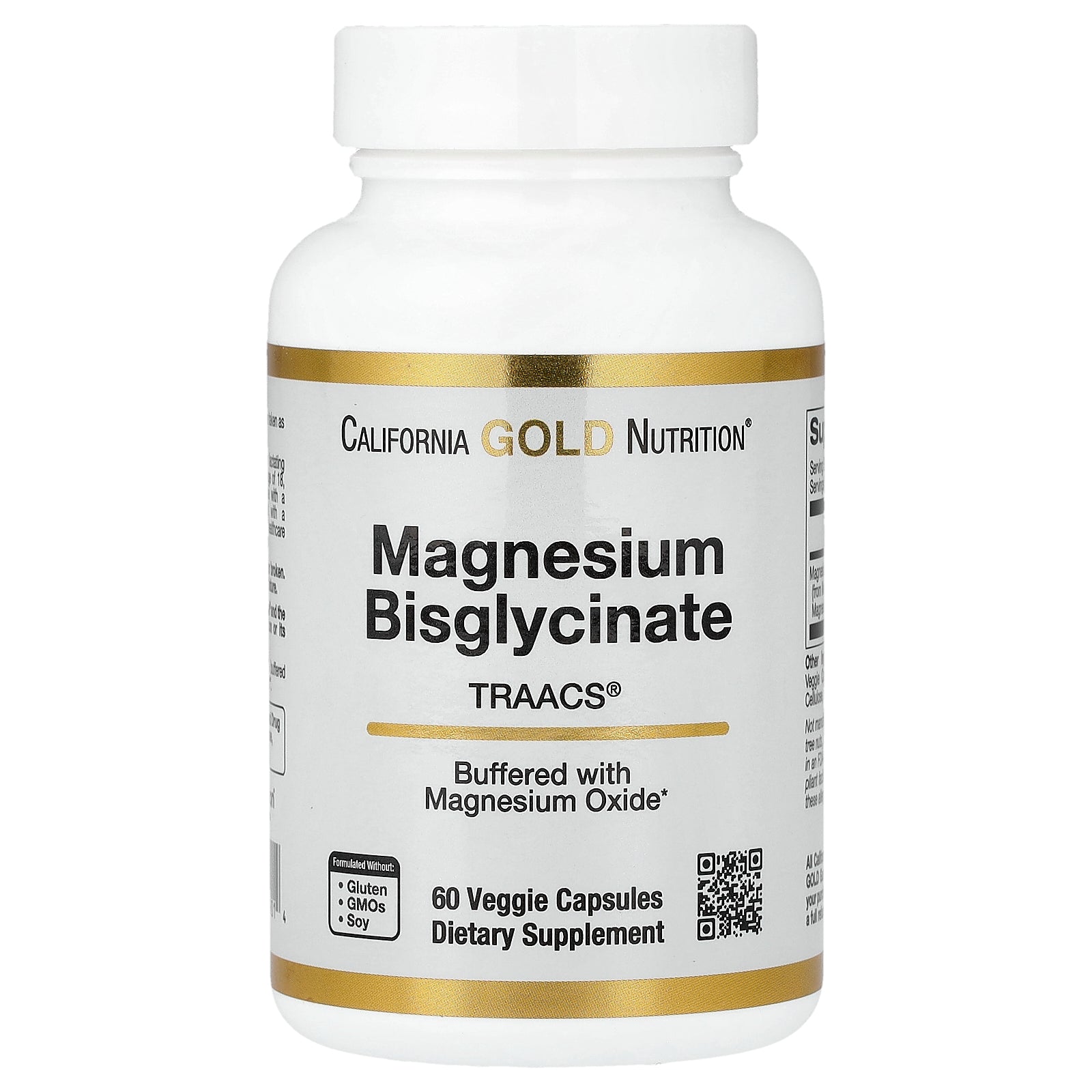 California Gold Nutrition Magnesium Bisglycinate Chelate Albion TRAACS® 60 Veggie Capsules