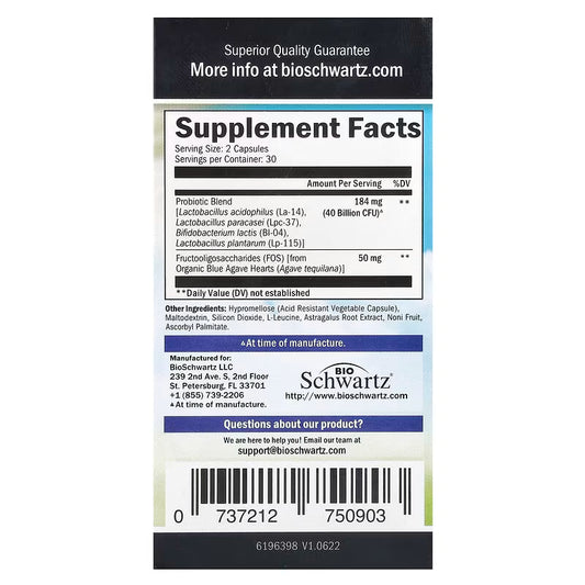 BioSchwartz, Advanced Strength Probiotic, 60 Capsules – بيوشوارتز، بروبيوتيك بقوة متقدمة، 60 كبسولة