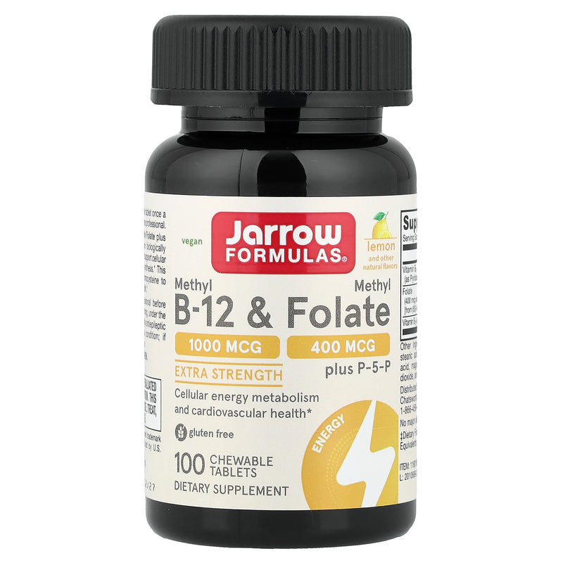 Jarrow Formulas ميثيل B-12 وميثيل فولات نباتي بنكهة الليمون، 100 قرص مضغ