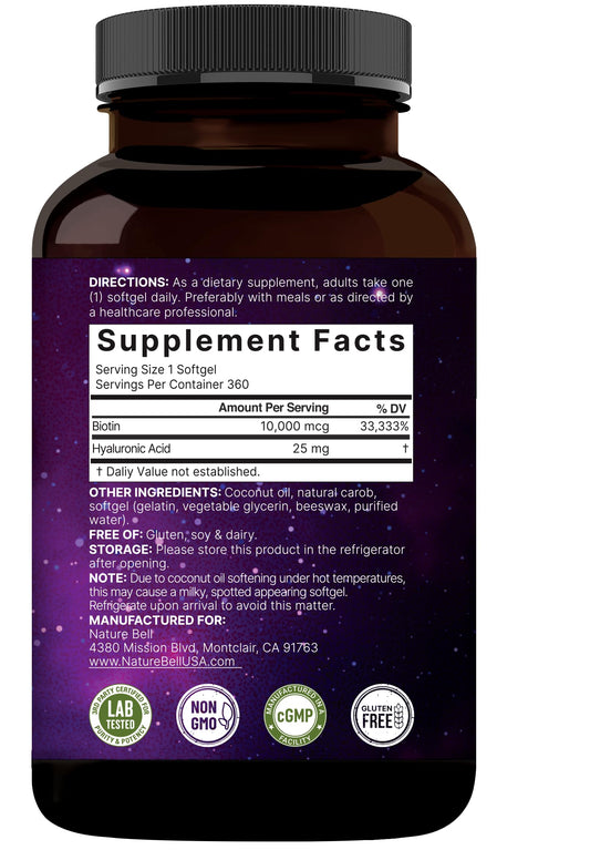NatureBell Biotin 10000mcg + Hyaluronic Acid 25mg 360 Softgels