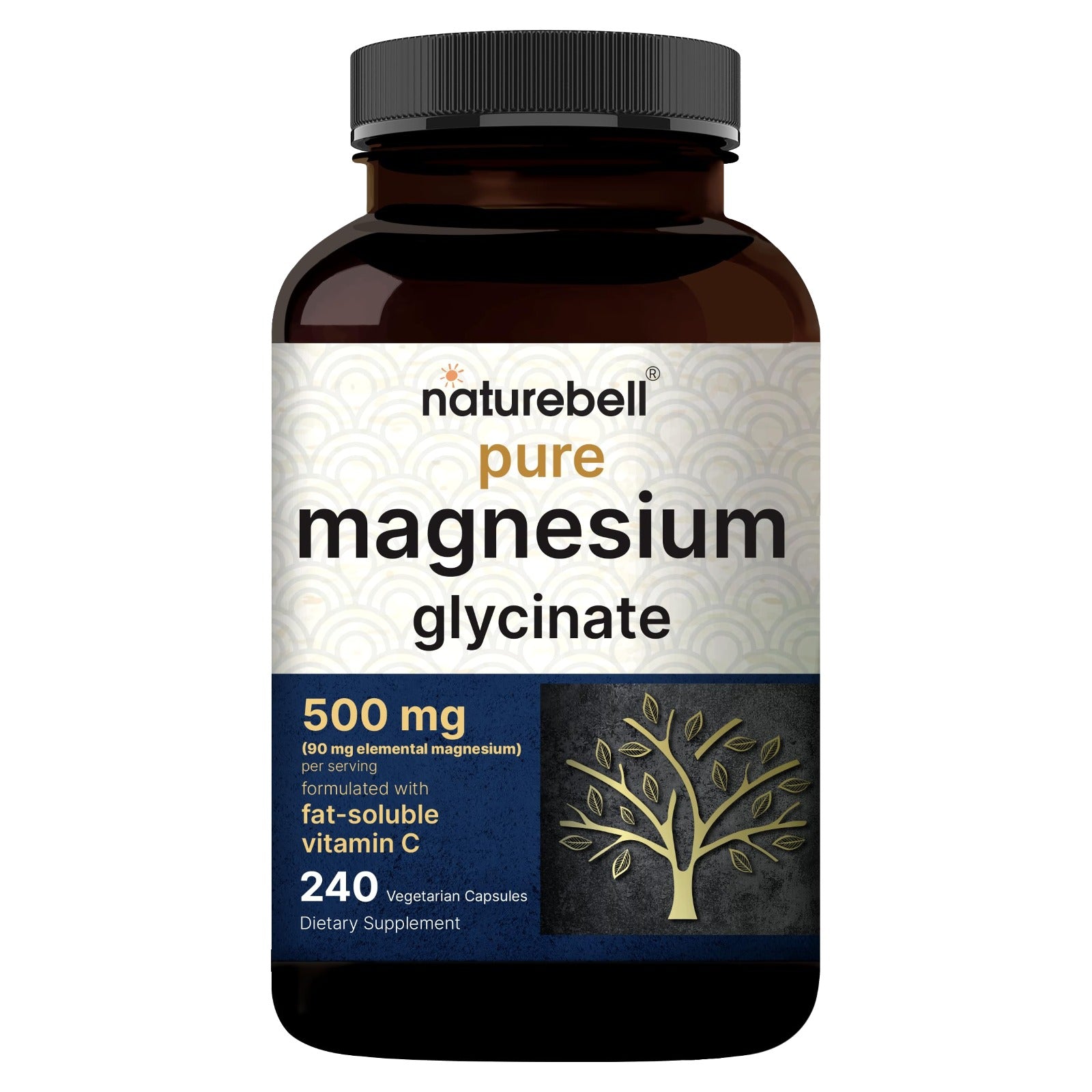 NatureBell Magnesium Glycinate Per Serving 500mg 240 Veggie Capsules
