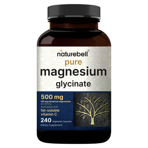 NatureBell Magnesium Glycinate Per Serving 500mg 240 Veggie Capsules