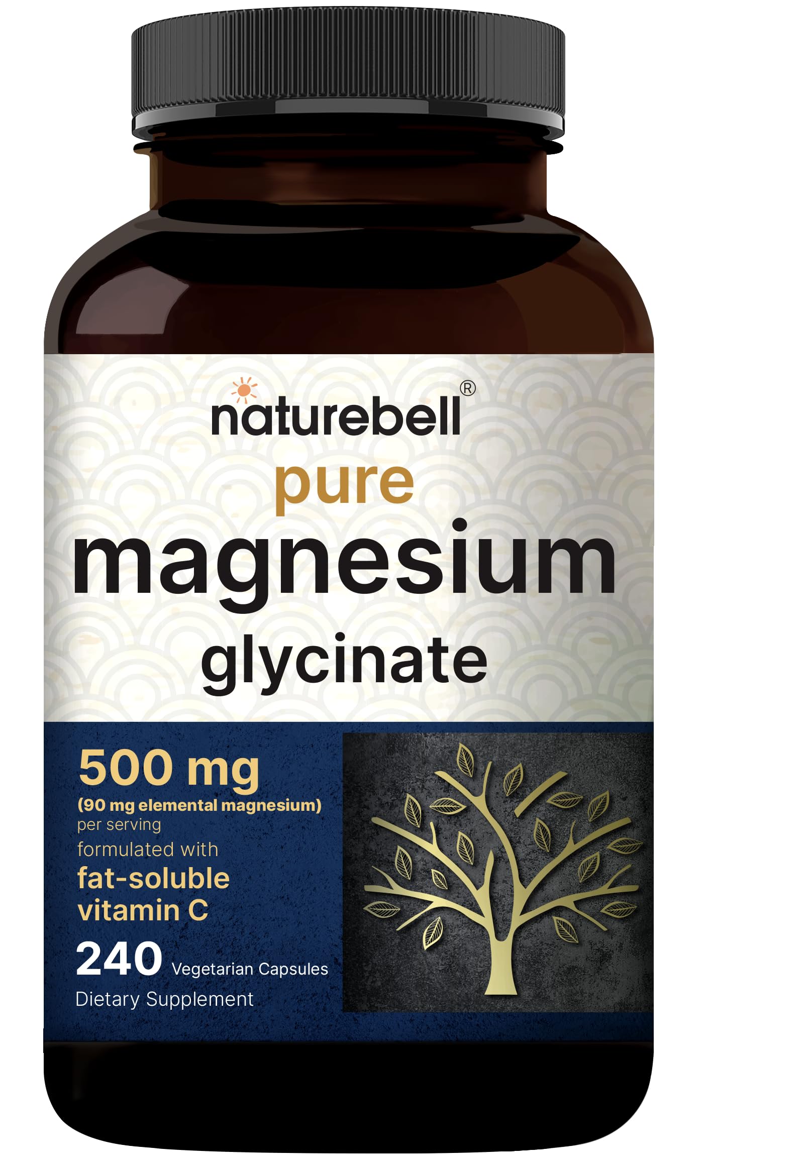 NatureBell Magnesium Glycinate Per Serving 500mg 240 Veggie Capsules
