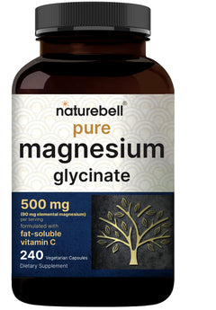 NatureBell Magnesium Glycinate Per Serving 500mg 240 Veggie Capsules