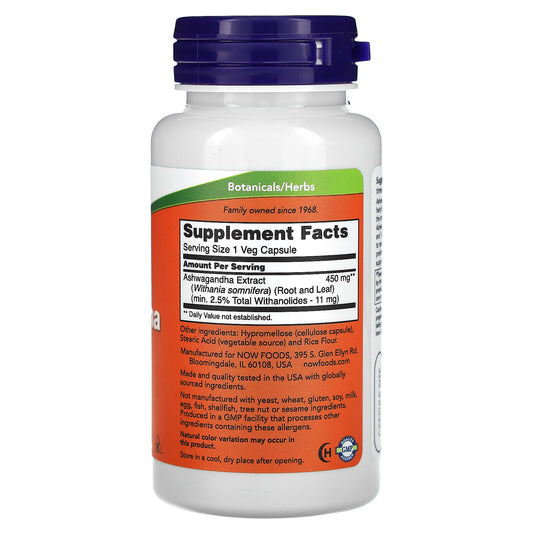 NOW Ashwagandha Standardized Extract 450 mg 90 Capsules